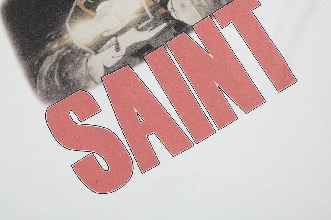 VT9236 P130💰 Saint Michael x FREEDOM comic vintage retro distressed short sleeves Small neckline design White ink digital direct printing High street retro heavy distressed washed Vintage short sleeves Size: S M L XL
